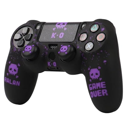 RALAN Pixelated Skull Design Controller Skin Cover with 2 Thumb Grips Compatible with PS4/Playstation 4 Slim/Pro Controller - color: Pixelated Skull Black Purple