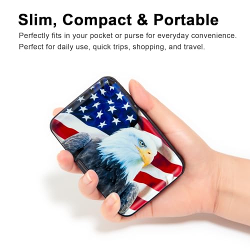 Credit Card Holder Small RFID Blocking Wallet Business Metal Slim Mini Aluminum Hard Case for Women Men - color: Bald Eagle American Flag