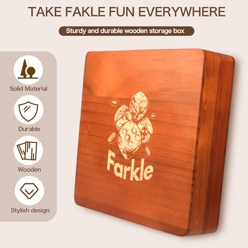 Demine Farkle Classic Dice Game Set – Wooden Dice Tray with Storage Case, 2 Sets of Dice, Score Pad, Pen Holder & Built-in Scoring Guide – Family Game Night or Gift