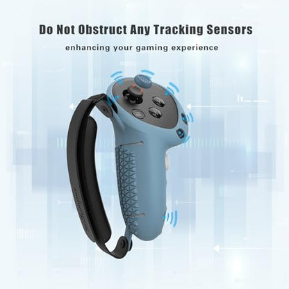 Controller Grips Cover Compatible with Meta Quest 3S/Quest 3 Accessories, Hand Strap with Battery Opening, Knuckle Straps with Widen and Thicken Sponge(Not for Charging Dock) (Fog Blue) - color: Fog Blue