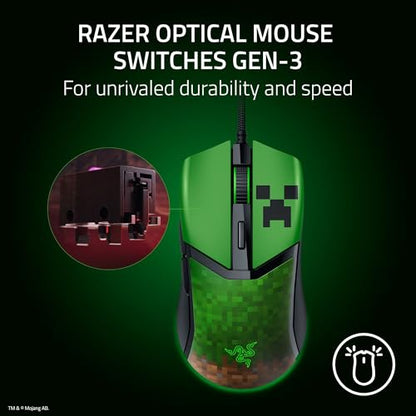 Razer Cobra Wired Gaming Mouse, 58g Lightweight, Minecraft Edition | Gen-3 Optical Switches, Chroma RGB Lighting Underglow, 8500 DPI Optical Sensor, 100% PTFE Mouse Feet, Speedflex Cable - color: Minecraft Edition