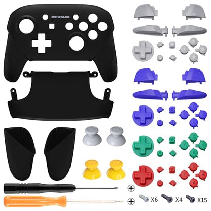 eXtremeRate Classic SwitchCube Style - Black Faceplate Backplate Handles for Nintendo Switch Pro Controller, Soft Touch Replacement Grip Housing Shell Cover with Buttons for Nintendo Switch Pro - color: Black