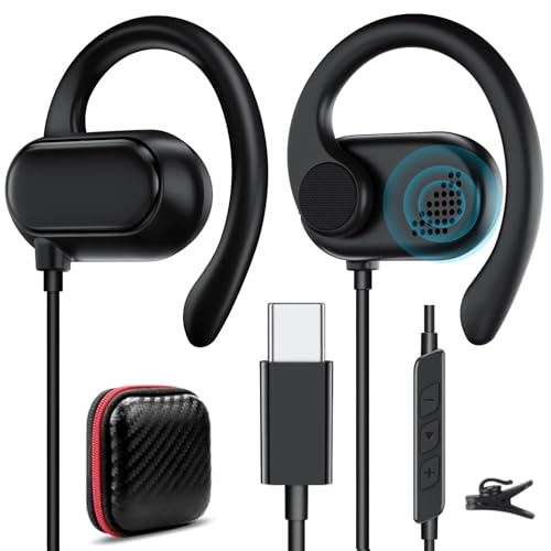 USB Type C Headphone Open Ear Adjustable Over Ear Hook Headset School Kid Corded Earphone Laptop Wired Earbuds for iPhone 17 Pro Max 16 16e 15/Samsung A17 S25 S24 Flip/Android for iPad A16/Pixel 10 9a - color: Black