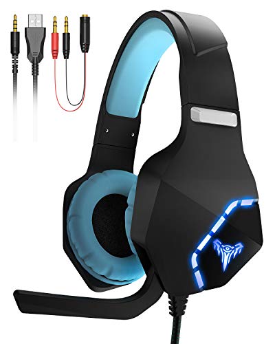 Gaming Headset, Giaride Gaming Headphones Surround Stereo with Mic Soft Memory Earmuffs Noise Cancelling LED Lights Volume Control for PS4 Xbox One, PC, Mac, Smartphones, Nintendo Switch Games