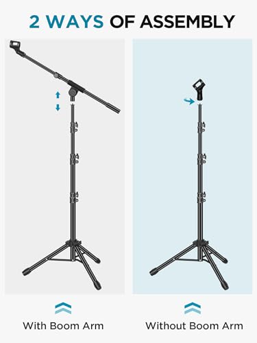 InnoGear Mic Stand Tripod Boom Arm Floor Microphone Stand Height Adjustable | Fast Assembly, Carrying Bag Included, Max Height 89.8", Work with Blue Yeti Shure Fifine, Heavy Duty, for Singing Podcast