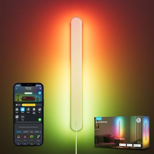 Govee Wall Sconce, Smart RGBIC Wall Lights, Works with Matter, 1 Pack | Music Sync, Color Changing Wall Mount Light Plug in, Modern Room Light for Living Room Bedroom Gaming Room Hallway
