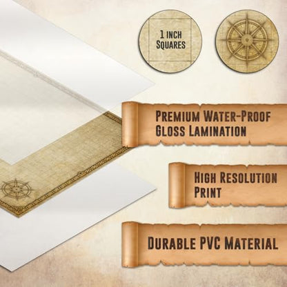 Melee Mats DND Map Starter Set - 24” x 36", Wet & Dry Erase Battle Terrain Grid for Dungeons and Dragons - Ultimate Tabletop Gaming Experience with Accessories - color: Version 2