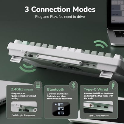 RK ROYAL KLUDGE M75 Wireless Mechanical Keyboard 2.4Ghz/BT5.1/USB-C Gaming Keyboard 75% Layout 81 Keys Gasket Mount with OLED Display & Knob RGB Backlight Hot-Swappable Pale Green Switch, Green - color: Green, size: Pale Green Switch