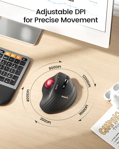 ProtoArc EM01 NL Wireless Trackball Mouse, Rechargeable Thumb Control, Red | 0/20° Adjustable Angle to Reduce Fatigue, Triple-Device Bluetooth & 2.4G USB-A for Office Use, Silent Click, Easy to Clean - color: Red Ball