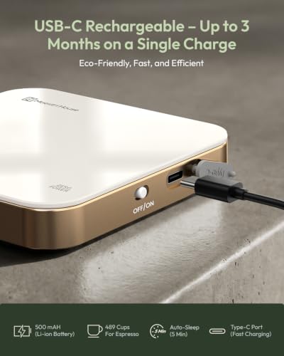Maestri House S2 Espresso Coffee Scale with Timer 0.1g Precision Shot Scale | USB-C Rechargeable, Dual Timing Modes, 2kg/0.1g Digital Scale with Borosilicate Glass Top for Espresso and Pour-Over Brewing - color: White&Gold