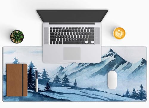 Watercolor Winter Mountains Landscape Desk Mat, Extended Big Mouse Mat for Home and Office, Large Gaming Mousepad Laptop Keyboard Mat with Non-Slip Rubber Base, Stitched Edges (31.50"x11.8"x0.12") - color: Watercolor Winter Mountains Landscape
