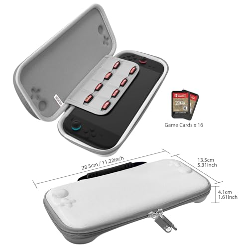 RAVEtone Travel Carrying Case Compatible with Nintendo Switch 2 Model 2025, Ultra Slim Premium EVA Portable Hard Shell Pouch Waterproof Game Bag with 16 Game Cartridge Accessories (Gray) - color: Gray, style: Slim