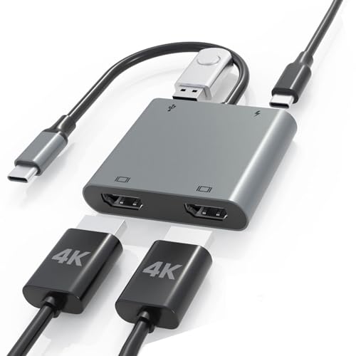 USB C to Dual HDTV Adapter, 4K@60Hz USB C Hub Multiport Adapter with 2xHDMI, USB 3.0, 100W PD, macOS Only Allows Mirror Mode, Windows Allows Multi-Monitor Display 3 Separate Screens
