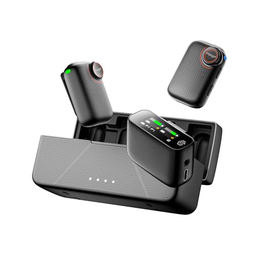 PQRQP S20 Mic (2 TX + 1 RX + Charging Case), Mini Microphone for iPhone/Android/Camera, 48kHz/24-bit High Audio, AI Noise Cancelling, 48h Use, 820ft Range, Wireless Microphones for Vlog, Streaming - color: Matte Black