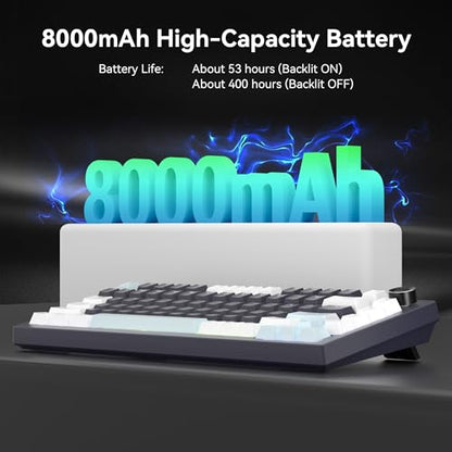 Gurjot Wireless Mechanical Keyboard with Knob,Tri-Mode BT5.0/2.4GHz/USB-C Hot Swappable Mechanical Keyboard,Pre-lubed Linear Switches,8000mAH Battery RGB Backlit Computer Gaming Keyboards - color: Navy Black