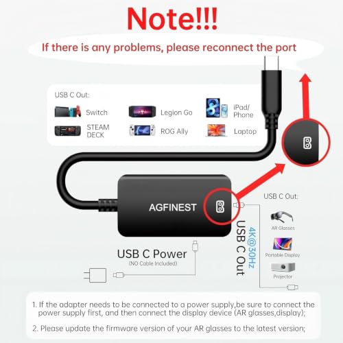 USB C to AR Glasses with Charging Adapter Enables Multi-Screen Enhanced 3D 4K@60Hz PD 100W Compatible for iPhone 15/16 Viture/Rokid/Xreal AR Glasses - color: Black