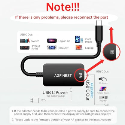 USB C to AR Glasses with Charging Adapter Enables Multi-Screen Enhanced 3D 4K@60Hz PD 100W Compatible for iPhone 15/16 Viture/Rokid/Xreal AR Glasses - color: Black