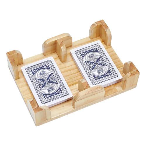 NBEADS 1 Pcs Wood Playing Card Holder 360° Rotating, Burlywood Rotatable Poker Card Tray Organizer for Adult Canasta Bridge Rummy Party, 6.97x4.92x2.30 Inch