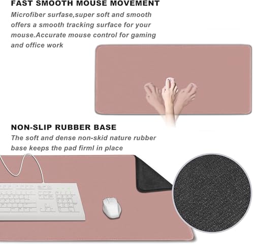 Large Mouse Pad, XXL Extended Computer Keyboard Mouse Mat with Stitched Edges, 31.5" x 15.7" Non-Slip Waterproof Rubber Base Office Big Long Gaming Mousepad for Work, Game, Office, Home, Pink - color: Pink