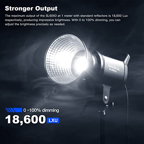 Godox SL60IID LED Video Light,60Ws White 5600K Version Countinuous Output Lighting with Bowens Mount,CRI 96+ TLCI97+,for Video Recording Wedding Product Photo... (3 Pack)