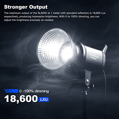 Godox SL60IID LED Video Light,60Ws White 5600K Version Countinuous Output Lighting with Bowens Mount,CRI 96+ TLCI97+,for Video Recording Wedding Product Photo... (3 Pack)