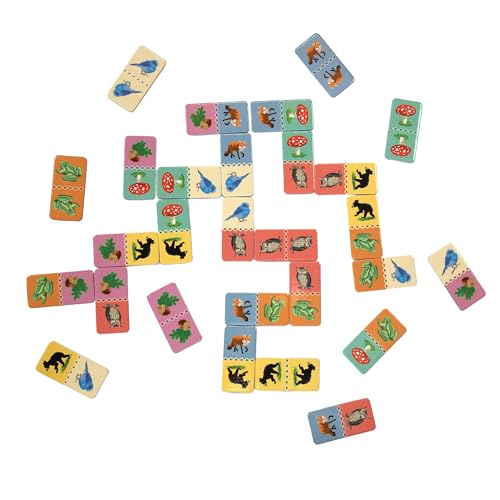 eeBoo: Dominoes: Busy Woods - 28 Colorful Tiles, Animal & Nature Themed, Classic Matching Family Game, Tile Laying, Kids Ages 3+, 2-4 Players