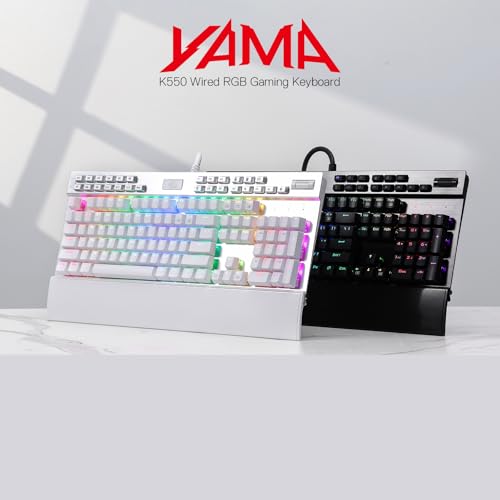 Redragon K550 RGB Gaming Keyboard, 104 Keys + 12 Macro G Keys Wired Mechanical Keyboard w/Aluminum Top Plate, Custom Clicky Purple Switch, Extra USB Port & Wrist Rest - color: White