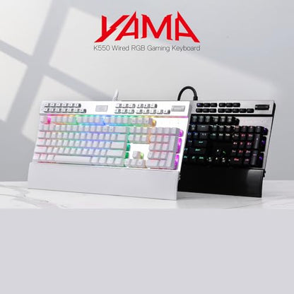 Redragon K550 RGB Gaming Keyboard, 104 Keys + 12 Macro G Keys Wired Mechanical Keyboard w/Aluminum Top Plate, Custom Clicky Purple Switch, Extra USB Port & Wrist Rest - color: White