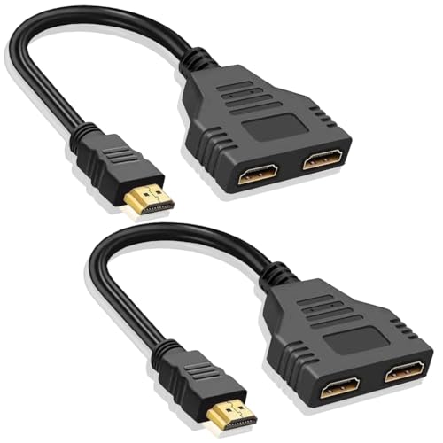 HDMI Splitter 1x2 1080P HDCP 1.4 Compatible with Dual Monitors/TVs/PS5/Xbox - 1 in 2 Out HDMI Duplicator for Mirror Mode, Extended Desktop (2-Pack Black Adapter Cable)