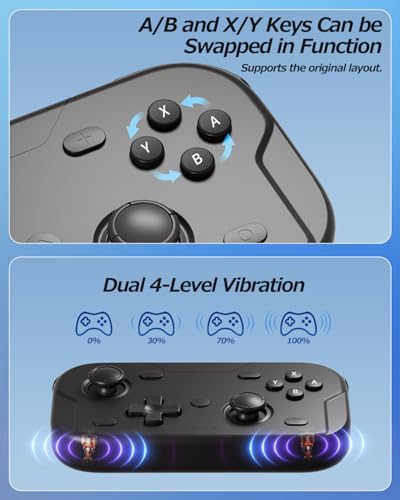 XPT Portable Mini Controller for Nintendo Switch 2/Switch 1/PC/iOS/Android/Steamdeck, Joystick Lift and Down Design,Wireless Bluetooth & Wired Gamepad with Turbo Function, 6-Axis Gyro, HD Vibration & 3D Joysticks, Home Button Wake-Up(black) - color: black