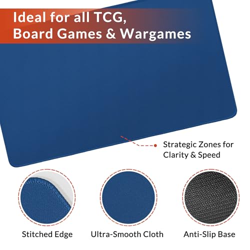 FROGIGO Solid Color TCG Playmat with Carry Bag, 24 x 14 in, 3mm Thick Stitched-Edge Card Game Mat, Non-Slip Rubber Base, No-Logo Play Mat for Trading Card & Tabletop Games - Steel Blue - color: Steel Blue