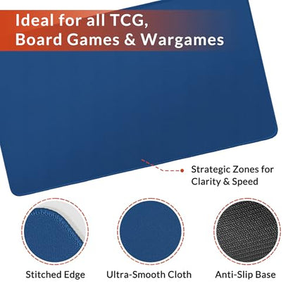 FROGIGO Solid Color TCG Playmat with Carry Bag, 24 x 14 in, 3mm Thick Stitched-Edge Card Game Mat, Non-Slip Rubber Base, No-Logo Play Mat for Trading Card & Tabletop Games - Steel Blue - color: Steel Blue