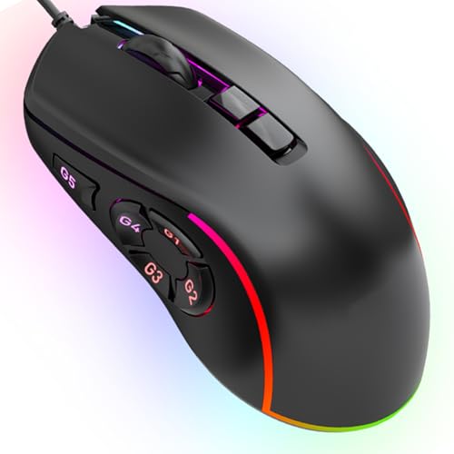 ASHATA RGB Gaming Mouse, Customizable Ergonomic Gaming Mouse Wired with Adjustable DPI 800-12800, 10 Programmable Buttons, 14 Lighting Effects, for PC Computer