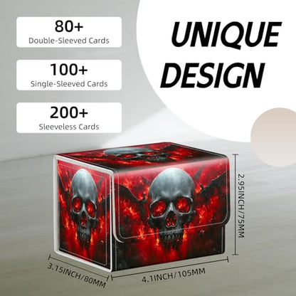 Trading Card Storage Box, Holds 100+ for MTG Cards, PU Leather with Magnetic Closure, Skull with Fiery Eyes and Winged Figures Durable Deck Box for Magic the Gathering, Trading Card Games - color: Skull with Fiery Eyes and Winged Figures