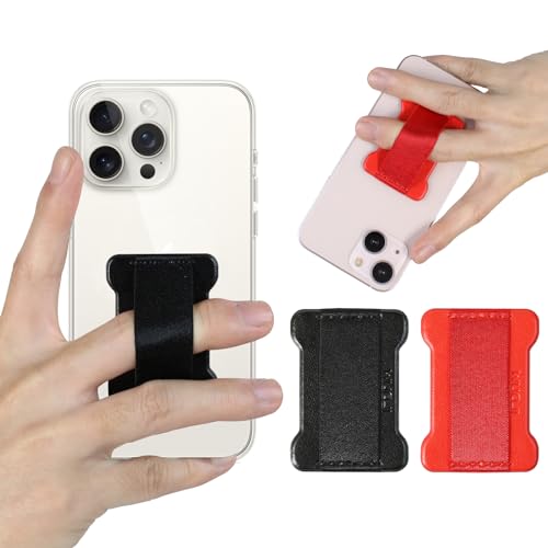 Universal Phone Grip for Smartphones - Phone Holder for Hand for Back of Phone - Wireless Charging Compatible (Black Red) - 2Pack - color: Black Red