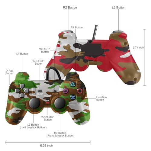 PS2 Controller, 2 Pack Wired Controller for PS2/PS2 Slim/PS1,Dual Vibration - color: Camo Red