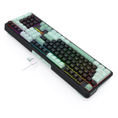 Redragon K745 PRO Wireless Gasket RGB Gaming Keyboard, 108 Keys Mechanical Keyboard w/Extra 4 Hotkeys, Hot-Swap Socket, 5-Layer Noise Dampening, See-Through Round PBT Keycaps, Creamy Linear Switch - color: Dark Jade, size: 108 Keys