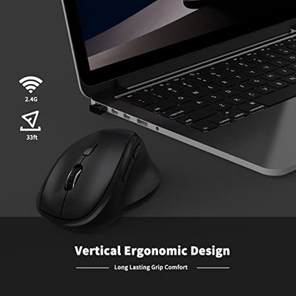 Ergonomic Wireless Mouse with USB Receiver for PC Computer, Laptop and Desktop, Ergo Mouse Vertical with Silent Clicks Long Battery Life, Up to 1600 DPI & 1 AA Battery Powered, Black - color: Black, size: USB Wireless