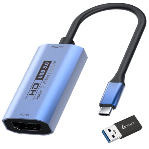 GUERMOK Video Capture Card, USB3.0 HDMI to USB-C Capture Device, 2K@30FPS | Stream & Record Gameplay at 1080P@60FPS, Compatible with Mac OS, Windows, Quest 3, OBS, Zoom, PS5/4, Switch, Xbox (Blue) - color: Blue