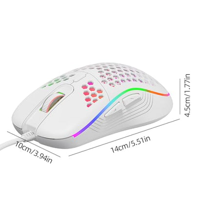 Wired Optical Gaming Mouse, Honeycomb Lightweight Body, RGB Breathing Light, 4‑Gear DPI Up to 7200, 6 Buttons Ergonomic Mouse for PC Laptop - color: White