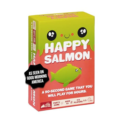 Exploding Kittens Happy Salmon Matching Card Game, 3-8 Players, Ages 6+ | Frantically shout your actions, find a matching player, complete the action, and discard your card. Fast 90-second travel fun
