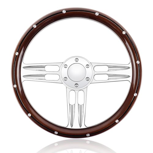 Billet Wooden Racing Steering Wheel, 6 Hole Steering Wheel with Horn Buttons 3 Spoke for Rally/Motorsport/Car Simulator Driving