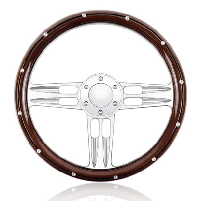 Billet Wooden Racing Steering Wheel, 6 Hole Steering Wheel with Horn Buttons 3 Spoke for Rally/Motorsport/Car Simulator Driving