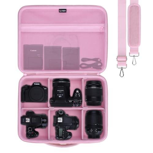 Large Camera Case Bag for Canon/Sony/Nikon Camera and Multiple Lens Pink | Hard Travel Carrying Case Bag for Canon/Sony/Nikon DSLR SLR Mirrorless Camera and Multiple Lens with 5 Dividers - color: Pink, size: Large