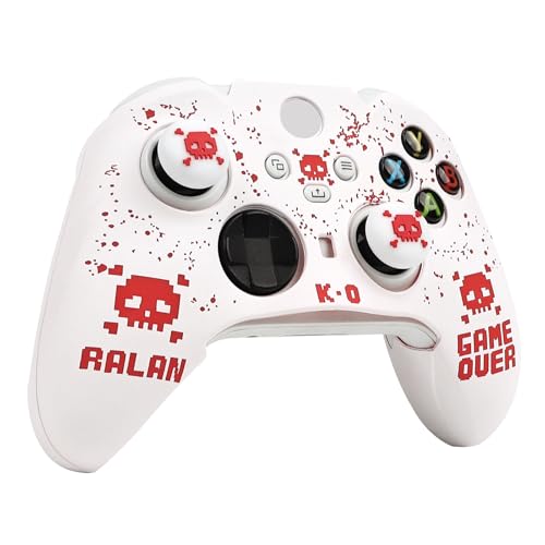 Pixelated Skull Controller Skin Compatible with Xbox Series X Wireless Controller, RALAN Protector Case， Customised Thumb Grips Cap - color: Pixelated Skull White Red