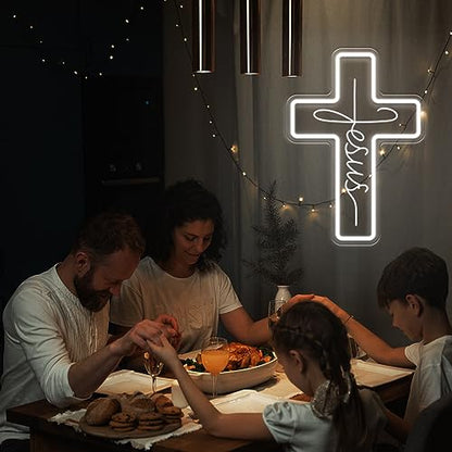 Jesus Cross Neon Signs, Dimmable LED Neon Lights for Wall Decor Bedroom Home Room Party Decor, Light Up Sign for Wedding Christmas Easter Celebrations New Year Gifts - style: Cross White