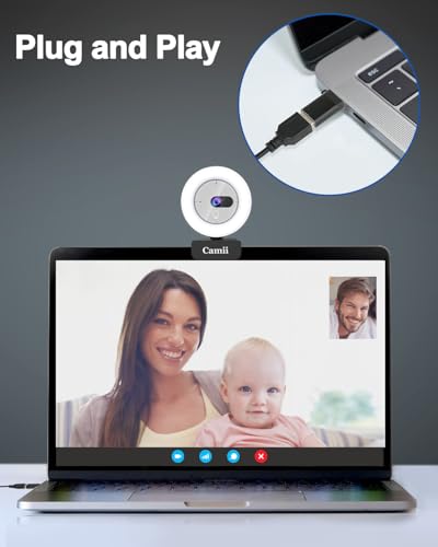 Camii 2K Webcam with Light, HD Webcam for PC with Built-in Privacy Cover, Adjustable Brightness, Noise Reduction Mics, for Zoom Skype Teams Laptop and Google Meet