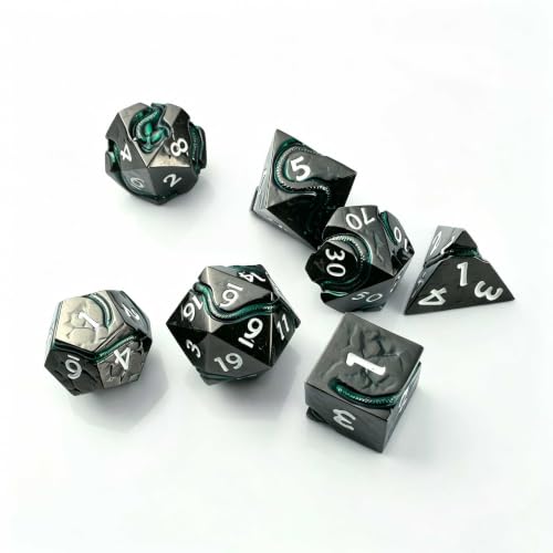 Serpent Metal D&D Dice Set, 7 Piece Zinc Alloy Polyhedral Dice for Dungeons and Dragons, Balanced Tabletop RPG Dice with Easy Read Numbers & Storage Box - color: Black White