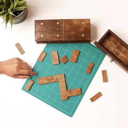 GoCraft Handmade Wooden Dominoes Set | 28-Piece Double Six Professional Size Dominoes with Decorative Wooden Storage Box | Classic Game Set for Family Fun & Entertainment