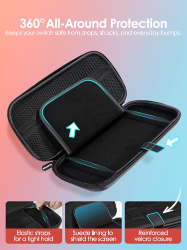 LENTION Carrying Case for Nintendo Switch 2(2025) with Handle, Protective Switch 2 Hard Shell Case with 10 Game Card Slots, Slim Compact & Lightweight Travel Bags for Console & Accessories (Black) - color: Black